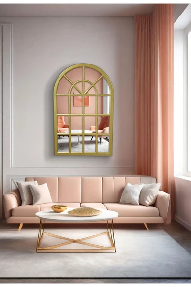 CG HOME Pencere Model, Ayna, Duvar Aynası, Salon Aynası, Dressuar Aynası, Ahşap Lake Boyalı Gold - Resim 4