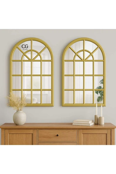 CG HOME Pencere Model, Ayna, Duvar Aynası, Salon Aynası, Dressuar Aynası, Ahşap Lake Boyalı Gold - Resim 2