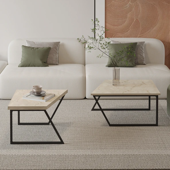 Verona İkili Orta Sehpa – Modern Tasarım Metal Ayaklı Sehpa Seti - 3