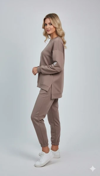 Kadın Bisiklet Yaka Uzun Kollu Etiket Detaylı Eşofman Takımı 4337-26 - Resim 10