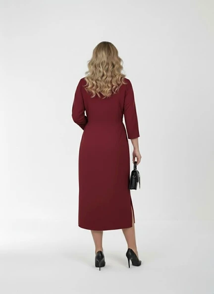 Kadın Büyük Beden Gömlek Yaka Bağlamalı Elbise 5399-26 - 11