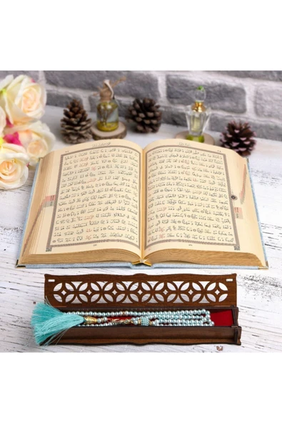 Hediyelik Kur'an-ı Kerim Raşel B.mavi Orta B. Tespihli Ah.kutu - Resim 3
