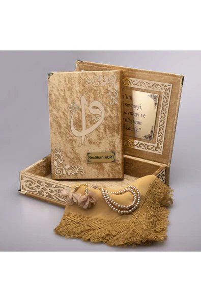 Hediyelik Kur'an-ı Kerim Raşel Kutu Gold Orta B. Tes.tülbentli Gold Plek. - Resim 2