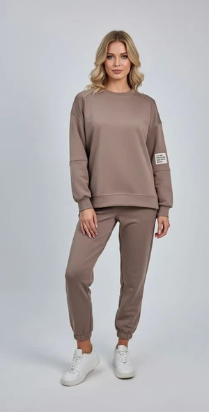 Kadın Bisiklet Yaka Uzun Kollu Etiket Detaylı Eşofman Takımı 4337-26 - Resim 9