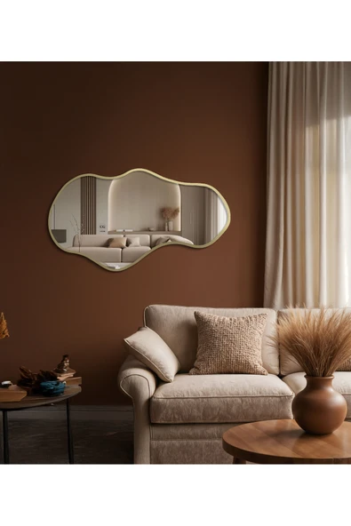 CG HOME Asimetrik Ayna, Duvar Aynası, Konsol Aynası, Çerçeveli Ayna, Boy aynası, Gold Çerçeve - Resim 3