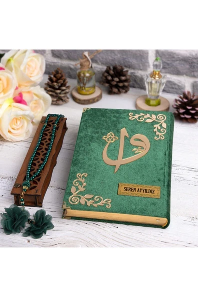 Hediyelik Kur'an-ı Kerim Raşel Yeşil Orta B. Tespihli Ah.kutu ürün görseli
