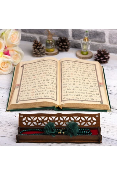 Hediyelik Kur'an-ı Kerim Kadife Z.yeşil Tespihli Ah.kutu Orta B. - Resim 3