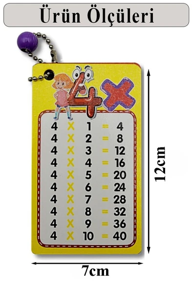 Zincirli Çarpım Tablosu 6 Adet 7x12 cm Cep Zircirli Çarpım Tablosu Yaz Sil Özellikli Karne Hediyesi Çarpım Kartları - 5