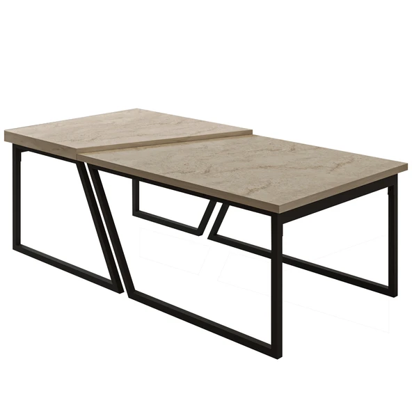 Verona İkili Orta Sehpa – Modern Tasarım Metal Ayaklı Sehpa Seti - 4