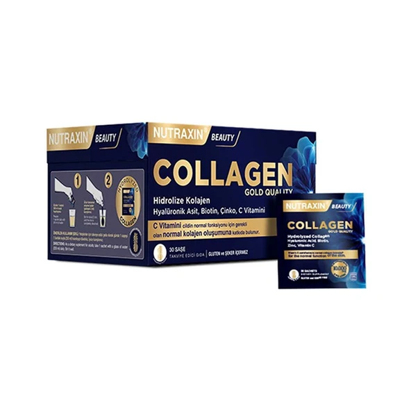 Nutraxin Beauty Kolajen Takviyesi - 30 Saşe, Hidrolize Kolajen, Hyalüronik Asit, Biotin, Çinko ve C Vitamini ürün görseli 1