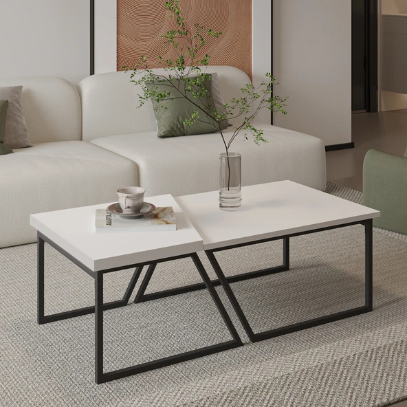 Verona İkili Orta Sehpa – Modern Tasarım Metal Ayaklı Sehpa Seti