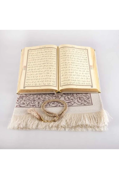 Seccade + Tesbih + Kuran Hediye Seti (orta Boy, Kadife, Vizon) - Resim 3