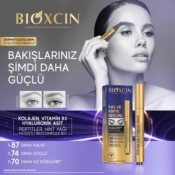 Bioxcin Kaş Kirpik Serumu - Kolajen Hyaluronik Asit Hint Yağı Keratin Peptidleri B5 Biocomplex B11 - Resim 5