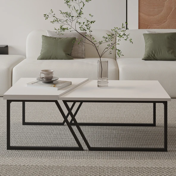 Verona İkili Orta Sehpa – Modern Tasarım Metal Ayaklı Sehpa Seti - 2