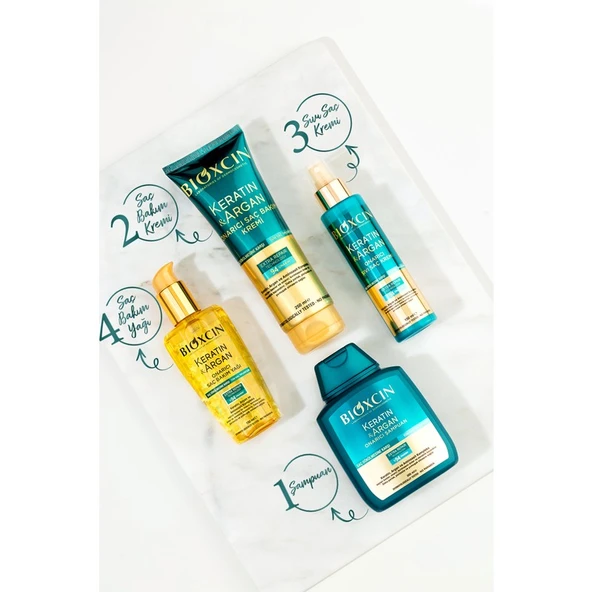 Bioxcin Keratin & Argan Onarıcı Şampuan 300ML + Keratin Argan Saç Bakım Yağı + Saç Kremi - Resim 5