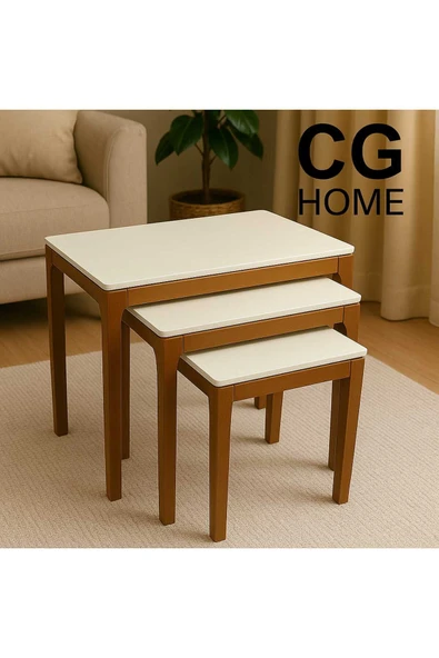 CG HOME Mono Zigon Sehpa Üçlü Lüx %100 Ağaç Lake Boyalı Sehpa ürün görseli