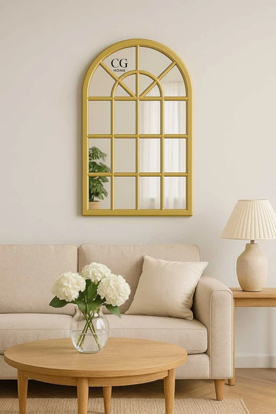 CG HOME Pencere Model, Ayna, Duvar Aynası, Salon Aynası, Dressuar Aynası, Ahşap Lake Boyalı Gold ürün görseli