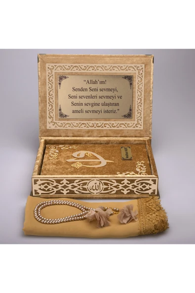 Hediyelik Kur'an-ı Kerim Raşel Kutu Gold Orta B. Tes.tülbentli Gold Plek. ürün görseli