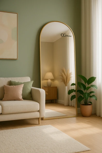 CG HOME Gold Metal Boyayna Metal Çerçeveli, Oval Ayaklı Boy Aynası 180x70 - Resim 3