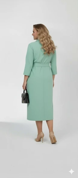 Kadın Büyük Beden Gömlek Yaka Bağlamalı Elbise 5399-26 - 8