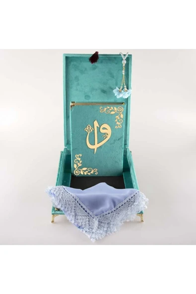 Şal Tesbih Kuran Hediye Set (ORTA B, KDF PLKET SNDK, TURKUAZ) - Resim 4