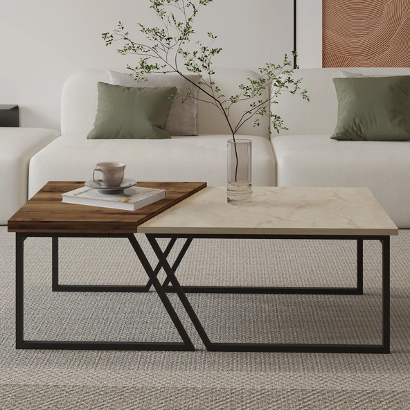 Verona İkili Orta Sehpa – Modern Tasarım Metal Ayaklı Sehpa Seti - 2