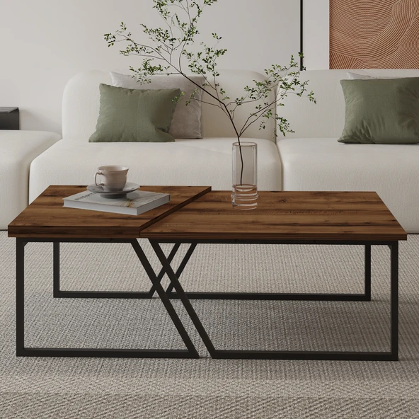 Verona İkili Orta Sehpa – Modern Tasarım Metal Ayaklı Sehpa Seti - 2