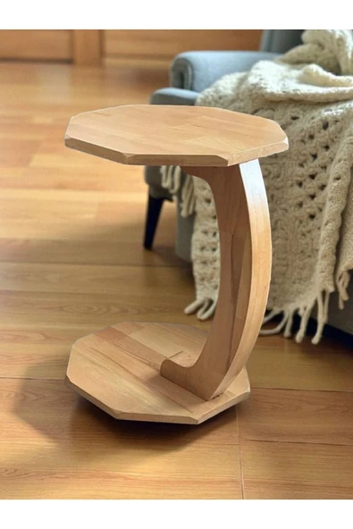 CG HOME Sehpa Doğal Ahşap Tekerlekli C Sehpa 38x38x55 - Resim 2