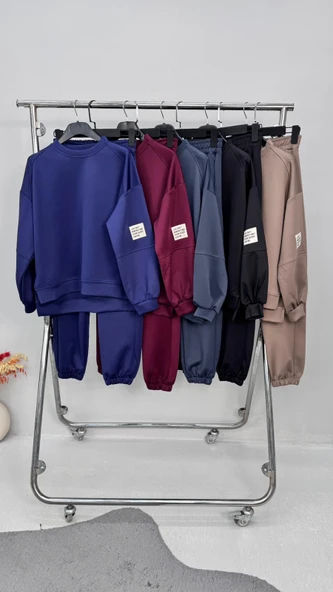 Kadın Bisiklet Yaka Uzun Kollu Etiket Detaylı Eşofman Takımı 4337-26 - Resim 11