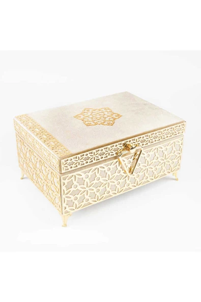 Desenli Kutu Çeyizlik, Seccade + Tesbih + Kuran Hediye Seti (Çanta Boy, Kadife, Vizon, Elif-Vav) - Resim 2