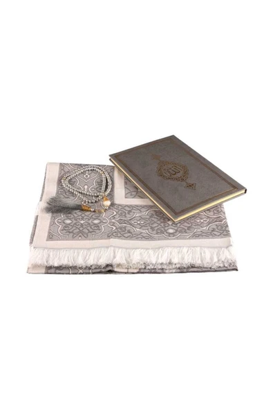 Termo Deri Orta Boy Yasin Tesbih Seccade Gri Set - Resim 2