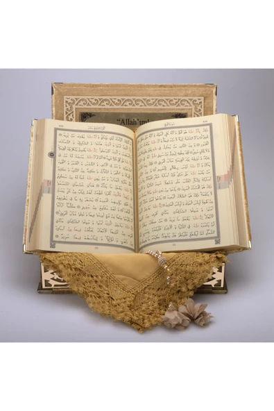Hediyelik Kur'an-ı Kerim Raşel Kutu Gold Orta B. Tes.tülbentli Gold Plek. - Resim 3