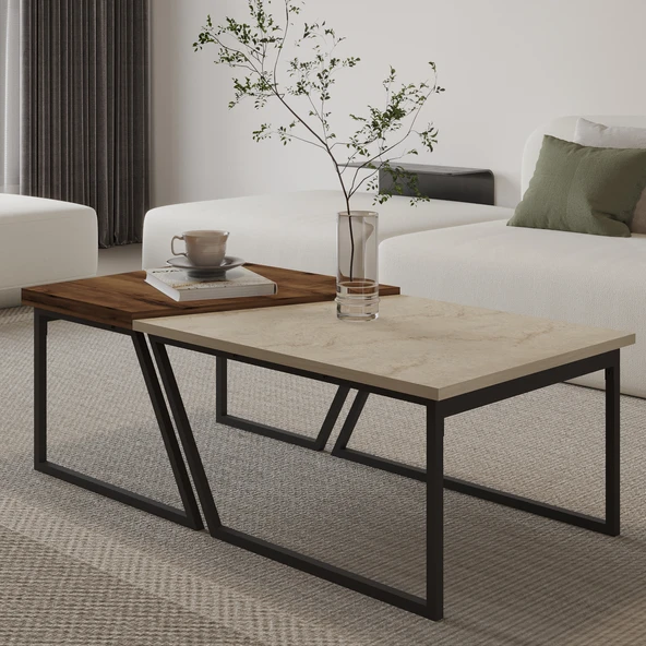 Verona İkili Orta Sehpa – Modern Tasarım Metal Ayaklı Sehpa Seti - 6