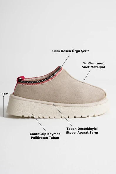 Asle Kadın Bej Kışlık Kürklü Terlik - 4