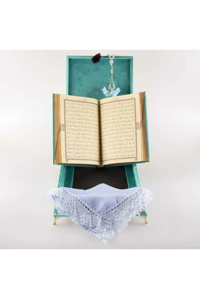 Şal Tesbih Kuran Hediye Set (ORTA B, KDF PLKET SNDK, TURKUAZ) - Resim 5