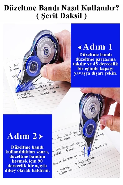 Şerit Daksil 5mmx8 Metre 4 Adet Şerit Düzeltici Fixpoint Şerit Silici Yazı Silici Büro Ofis Okul - 2