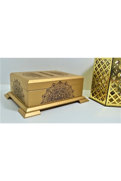 Isimli Kadife Kuranı Kerim Gold Sandık (BEYAZ) Hafız Boy (14*20 CM) Ayraç,tesbih Seti - Resim 3