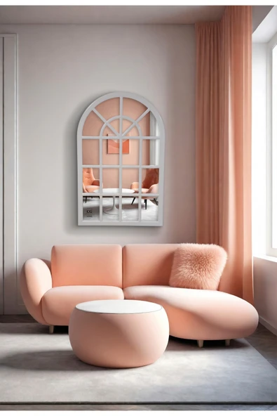 CG HOME Pencere Model, Ayna, Duvar Aynası, Salon Aynası, Dressuar Aynası, Ahşap Lake Boyalı, Beyaz - Resim 4