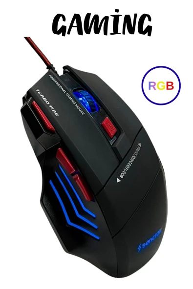 SNRELK RGB IŞIKLI GAMİNG MOUSE 8001600/2400/3200 DPİ OYUNCU MOUSE ürün görseli 1