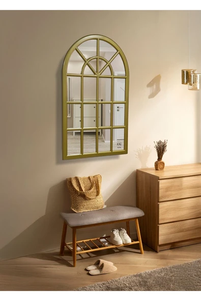 CG HOME Pencere Model, Ayna, Duvar Aynası, Salon Aynası, Dressuar Aynası, Ahşap Lake Boyalı Gold - Resim 5