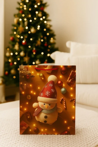 3 Boyutlu Büyük Kardan Adam Yılbaşı Temalı Hediye Paketi & Çanta & Poşet 40*30*12 cm - Resim 3