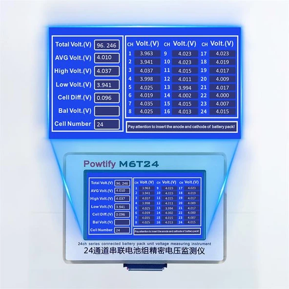 Powtify M6T24 24S Kanallı Yüksek Hassasiyetli Lityum Batarya Gerçek Zamanlı Voltaj Analizörü - Resim 2