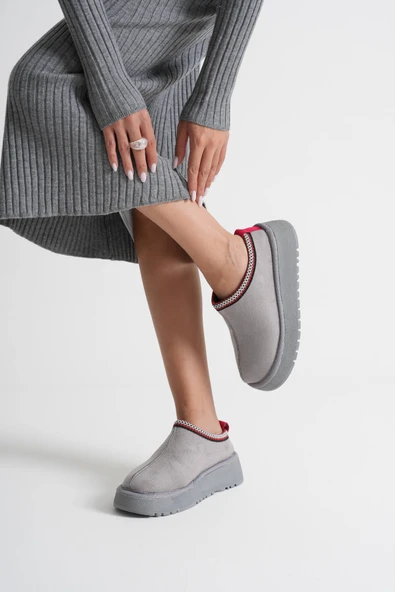 Asle Kadın Gri Kışlık Kürklü Terlik - Resim 2