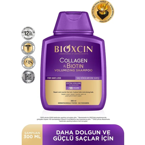 Bioxcin Collagen & Biotin Ekstra Hacim Şampuanı 300 ml - Kolajen Biotin Ince Seyrek Saçlar 3'lü - Resim 3