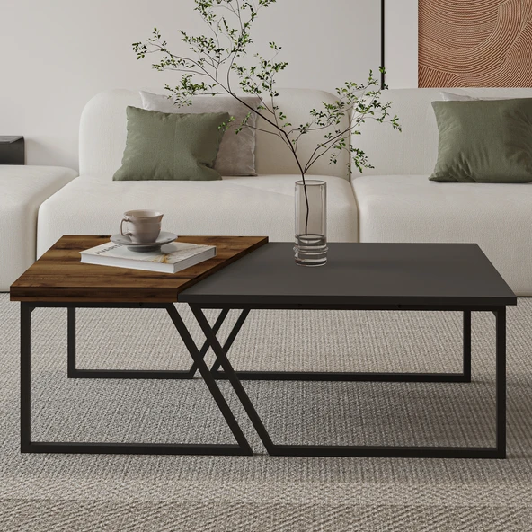 Verona İkili Orta Sehpa – Modern Tasarım Metal Ayaklı Sehpa Seti - 2