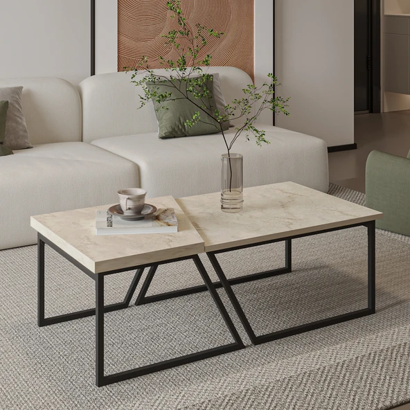 Verona İkili Orta Sehpa – Modern Tasarım Metal Ayaklı Sehpa Seti