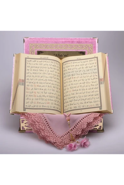 Hediyelik Kur'an-ı Kerim Raşel Kutu B.pembe Orta B. Tes.tülbentli Gold Plek. - Resim 4