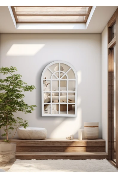 CG HOME Pencere Model, Ayna, Duvar Aynası, Salon Aynası, Dressuar Aynası, Ahşap Lake Boyalı, Beyaz - Resim 3
