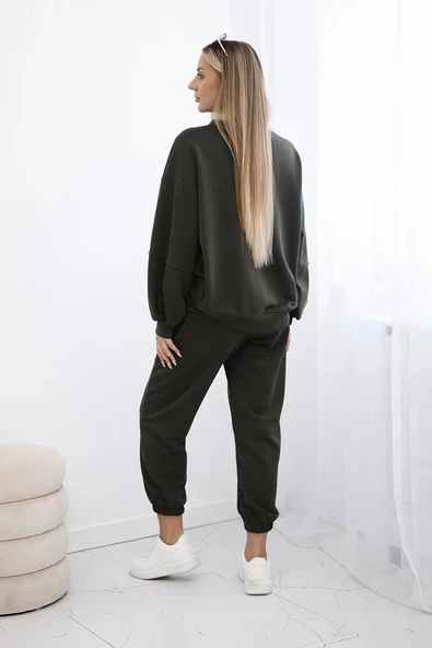 Kadın Bisiklet Yaka Uzun Kollu Etiket Detaylı Eşofman Takımı 4337-26 - Resim 4