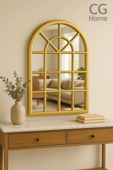 CG HOME Pencere Model, Ayna, Duvar Aynası, Salon Aynası, Dressuar Aynası, Ahşap Lake Boyalı Gold - Resim 6